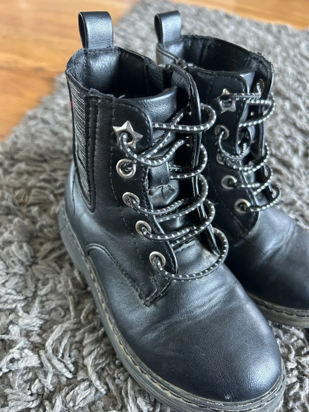 Jumping Beans Toddler Black Combat Boots Lightweight Lace-Up Ankle Size 9T